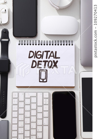 Digital detox concept, gadgets on the table Digital detox concept, gadgets on the table 109270413