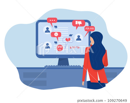 Cyber bullying in social networks and online abuse concept. Vector flat cartoon Cyber bullying in social networks and online abuse concept. Vector flat cartoon 109270649