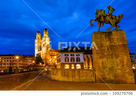Beautiful night view of historic city center of Zurich, Switzerland. Beautiful night view of historic city center of Zurich, Switzerland. 109270706