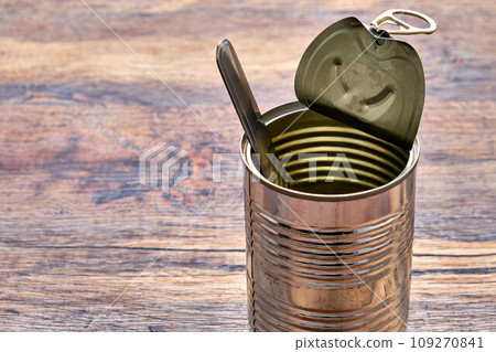 Canned food on a wooden table 109270841