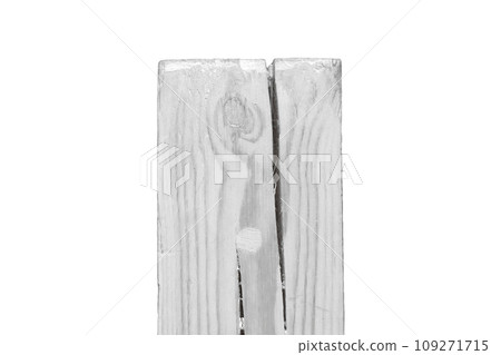 Wooden light block with cracked wood object close-up on white background isolated 109271715