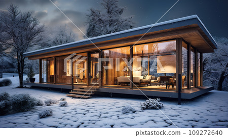 Modern country house near the forest in winter Modern country house near the forest in winter 109272640