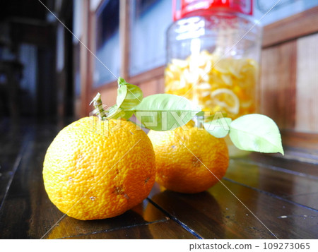 Homemade yuzu syrup and yuzu Homemade yuzu syrup and yuzu 109273065