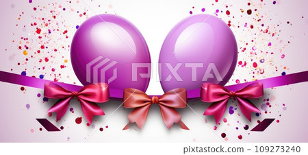 Balloons and confetti decorate the greeting card, creating a mood of joy. Pink tones Balloons and confetti decorate the greeting card, creating a mood of joy. Pink tones 109273240