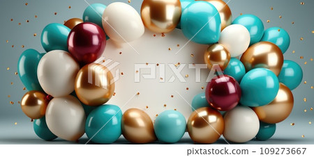 The combination of balloons and confetti on a greeting card brings fun and festive cheer The combination of balloons and confetti on a greeting card brings fun and festive cheer 109273667