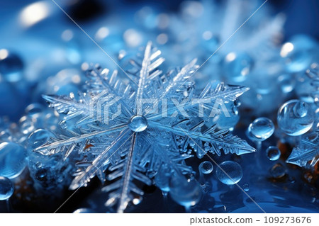 Delightful snowflake: close-up on a blue background. 109273676