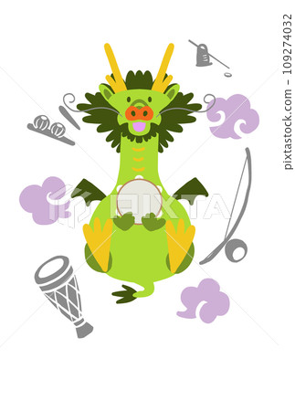 2024 New Year's card: Dragon holding a Brazilian musical instrument 109274032