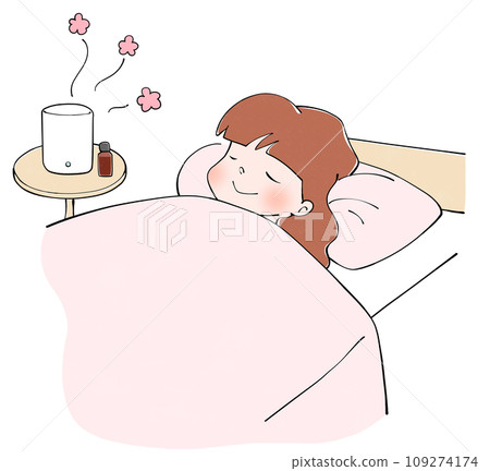 Illustration of a woman sleeping while wearing an aroma diffuser 109274174