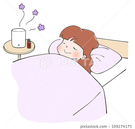Illustration of a woman sleeping while wearing an aroma diffuser 109274175