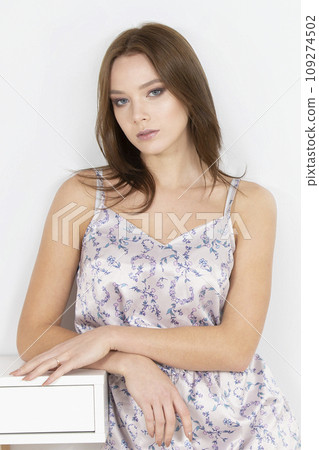 Portrait of a beautiful girl in home clothes 109274502