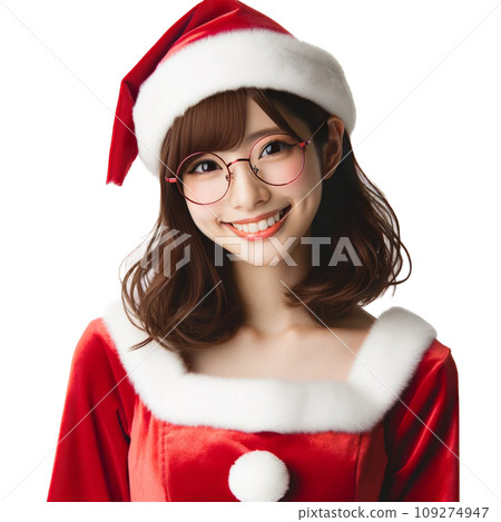 一個戴著眼鏡打扮成聖誕老人的女人 一個戴著眼鏡打扮成聖誕老人的女人 109274947