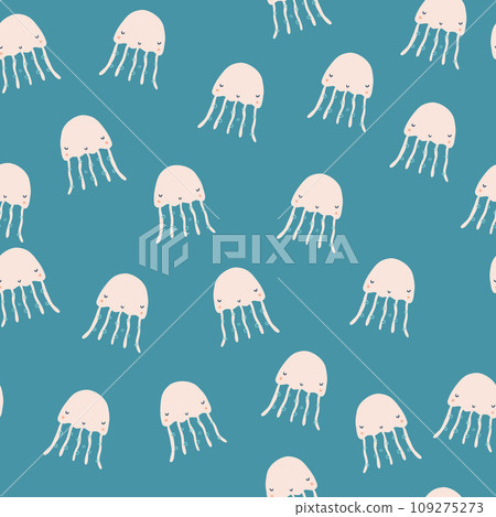 Cute childish seamless repeating simple flat pattern with jellyfish. Cute childish seamless repeating simple flat pattern with jellyfish. 109275273