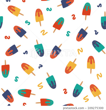 Summer seamless pattern with hand drawn ice cream. Modern summer pastel texture Summer seamless pattern with hand drawn ice cream. Modern summer pastel texture 109275300