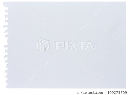 Blank white sheet torn from notepad against white isolated background 109275709