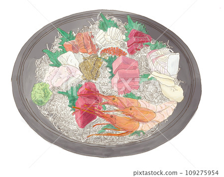 Sashimi of tuna, yellowtail, salmon, shrimp, salmon roe, etc. 109275954
