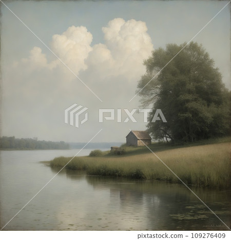 Rural landscape painted in watercolor 109276409