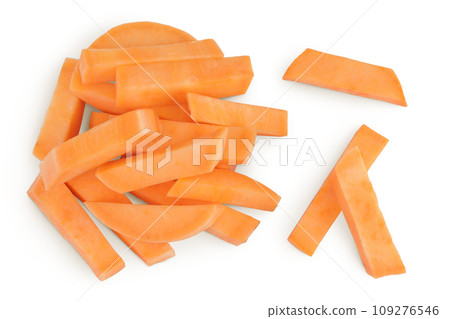 Sweet potato slices isolated on white background. Top view. Flat lay Sweet potato slices isolated on white background. Top view. Flat lay 109276546