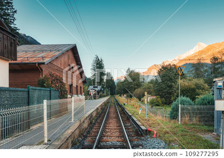 Wooden chalet by the railway in Lac des Gaillands among the French Alps Wooden chalet by the railway in Lac des Gaillands among the French Alps 109277295