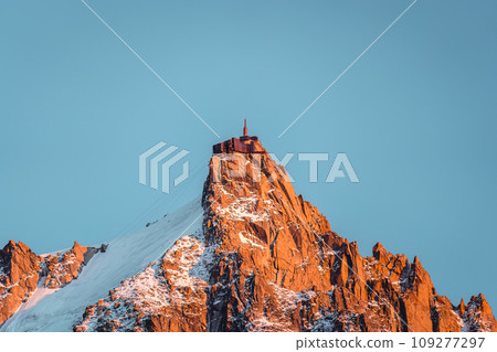 Observatory and antenna summit of Aiguille du Midi from Mont Blanc massif in French Alps at Chamonix, France 109277297