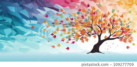 Abstract banner background with a tree featuring colorful leaves. Surreal Stained glass illustration. with copy space. Mockup, design template for cards, greetings, posters, banners. Holiday poster. Abstract banner background with a tree featuring colorful leaves. Surreal Stained glass illustration. with copy space. Mockup, design template for cards, greetings, posters, banners. Holiday poster. 109277709