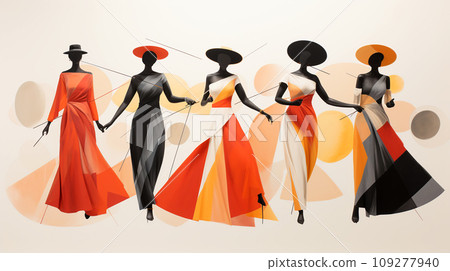 Harmony in Contrast. Stark Dancer Silhouettes Juxtaposed with the Vibrant Chaos of Abstract Artistry Harmony in Contrast. Stark Dancer Silhouettes Juxtaposed with the Vibrant Chaos of Abstract Artistry 109277940