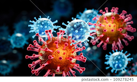 Influenza virus, abstract microbes, bacteria, microorganism cells, pathogen, blue background. Medicine, healthcare Influenza virus, abstract microbes, bacteria, microorganism cells, pathogen, blue background. Medicine, healthcare 109278245