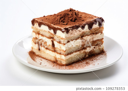 Tiramisu cake with Cocoa and coffee isolated on white background Tiramisu cake with Cocoa and coffee isolated on white background 109278353