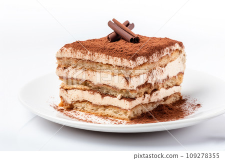 Tiramisu cake with Cocoa and coffee isolated on white background 109278355
