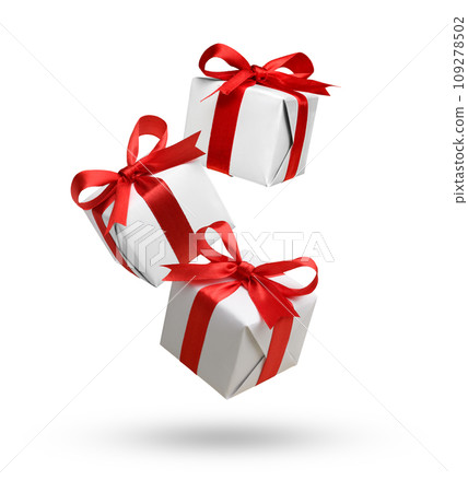 Christmas gift boxes flying on white background 109278502