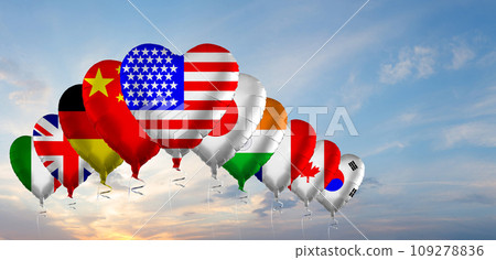 Flag on the balloon against blue sky with cloud 109278836