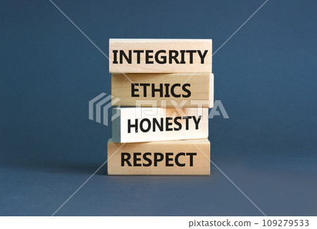 Integrity ethics honesty respect symbol. Concept word Integrity Ethics Honesty Respect on block. Beautiful grey background. Business integrity ethics honesty respect concept. Integrity ethics honesty respect symbol. Concept word Integrity Ethics Honesty Respect on block. Beautiful grey background. Business integrity ethics honesty respect concept. 109279533
