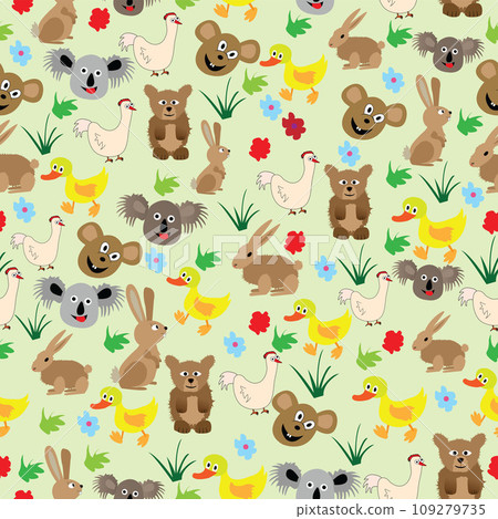 Comical seamless pattern with wild and domestic animals 109279735