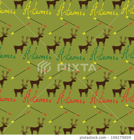 Vintage seamless pattern with stag and words and arrow 109279809