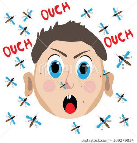 Child screaming for being attacked by mosquitoes flat design Child screaming for being attacked by mosquitoes flat design 109279834