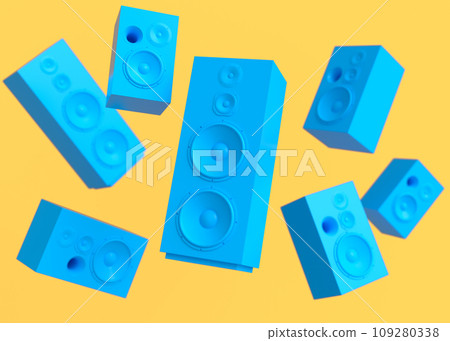 Set of Hi-fi speakers with loudspeakers for sound recording studio on monochrome 109280338