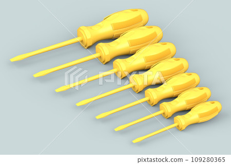 Set of black and monochrome screwdriver on grey background Set of black and monochrome screwdriver on grey background 109280365