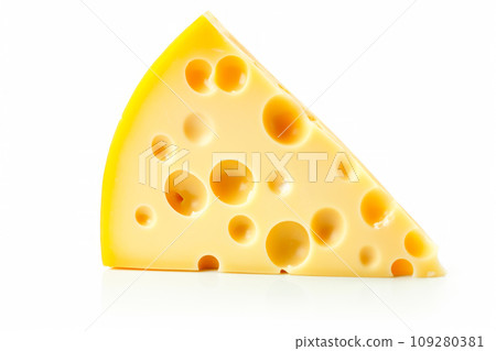A closeup of cheese with holes like maasdam, emmental or cheddar as background 109280381
