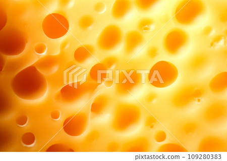 A closeup of cheese with holes like maasdam, emmental or cheddar as background 109280383