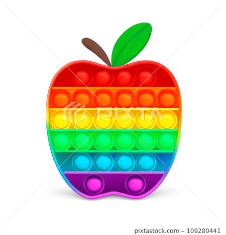Realistic Detailed 3d Popit Sensory Silicone Toy Shaped as Apple. Vector illustration of Popular Antistress Rainbow Toy 109280441