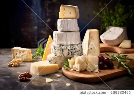 Traditional cheese platter with nuts, grapes and various types of cheese. Assortment of different snack for wine 109280455