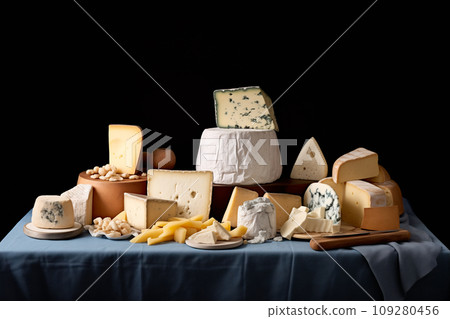 Traditional cheese platter with nuts, grapes and various types of cheese. Assortment of different snack for wine Traditional cheese platter with nuts, grapes and various types of cheese. Assortment of different snack for wine 109280456