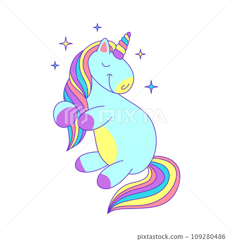 Cartoon Color Character Unicorn with Mane Concept Flat Design Style. Vector illustration of Mascot Mythology Horse 109280486