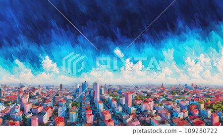 Illustration of a city overlooking the blue sky 109280722