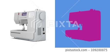 Concept atelier, fashion studio, fashion designer, tailor white sewing machine perspective view 3d render on white with alpha Concept atelier, fashion studio, fashion designer, tailor white sewing machine perspective view 3d render on white with alpha 109280875