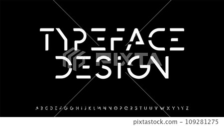 Innovate minimal font for futuristic headline, logo and monogram. Cropped letters for technology product design, innovative tech typographic, space and robot aesthetic design. Vector typeface design 109281275