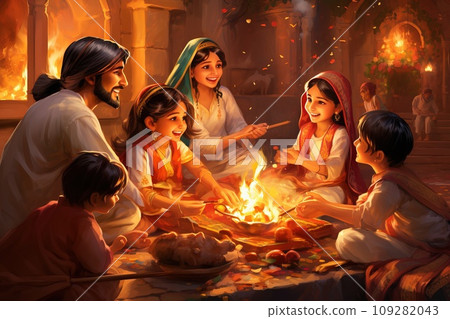 Happy Lohri festival of Punjab India background. group of people playing lohri dance 109282043