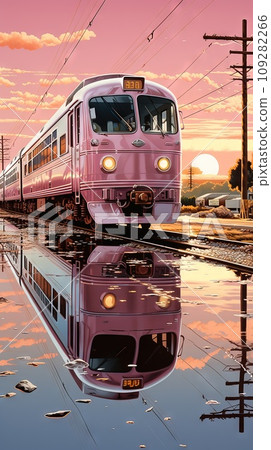 realistic color train in the style of light magenta and aquamarine akira toriyama realistic color Generative AI 109282266