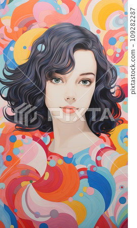 Femme Fatale Crayon POrtrait art in the style of Mike Allred, Naive Art Generative AI 109282287