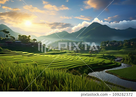 wallpaper Beautiful afternoon ricefield photography image high resolution Generative AI 109282372