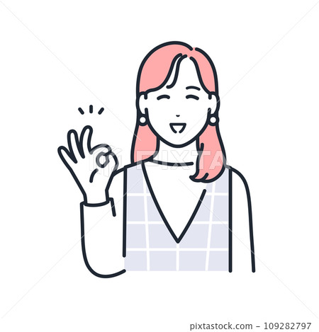 A simple vector illustration of a stylish young woman smiling and giving an OK sign A simple vector illustration of a stylish young woman smiling and giving an OK sign 109282797